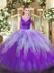 Scoop Sleeveless Quince Ball Gowns Floor Length Beading and Ruffles Multi-color Organza