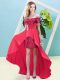 Customized Coral Red Off The Shoulder Lace Up Beading Prom Dress Long Sleeves