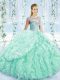 Elegant Sleeveless Beading and Ruffles Lace Up Sweet 16 Quinceanera Dress with Apple Green Brush Train
