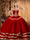 Decent Floor Length Lace Up Sweet 16 Dress Wine Red for Military Ball and Sweet 16 and Quinceanera with Embroidery