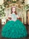 Beading and Ruffles Pageant Dress for Teens Turquoise Zipper Sleeveless Floor Length