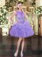 Comfortable Lavender Lace Up Scoop Beading and Ruffles and Pick Ups Prom Dresses Organza Sleeveless