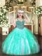 Hot Selling Apple Green Sleeveless Floor Length Beading and Ruffles Lace Up Kids Pageant Dress