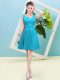 Top Selling A-line Quinceanera Court Dresses Aqua Blue Asymmetric Satin Sleeveless Mini Length Zipper