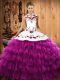 Embroidery and Ruffled Layers Quinceanera Gowns Fuchsia Lace Up Sleeveless Floor Length