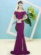Suitable Purple Sequined Zipper Off The Shoulder Short Sleeves Dress for Prom Sweep Train Sequins