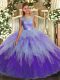 Sleeveless Organza Floor Length Backless Sweet 16 Dress in Multi-color with Lace and Ruffles