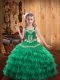 Graceful Floor Length Turquoise Little Girls Pageant Gowns Organza Sleeveless Embroidery and Ruffled Layers
