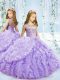 Stylish Floor Length Lavender Little Girl Pageant Dress Scoop Sleeveless Lace Up