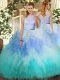 Sleeveless Backless Floor Length Beading and Ruffles Quinceanera Dresses