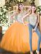 Chic Orange Red Tulle Zipper Scoop Sleeveless Floor Length Quince Ball Gowns Beading