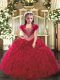 Attractive Organza Straps Sleeveless Lace Up Beading and Ruffles Little Girls Pageant Dress Wholesale in Red