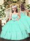 Apple Green Lace Up Straps Beading and Ruffled Layers Pageant Dress for Teens Organza Sleeveless