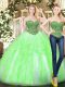 Custom Design Yellow Green Tulle Lace Up Quinceanera Dresses Sleeveless Floor Length Beading and Ruffles