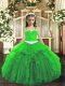Straps Sleeveless Lace Up Kids Formal Wear Green Tulle