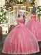 Watermelon Red Lace Up Straps Appliques Little Girls Pageant Gowns Tulle Sleeveless