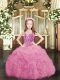 Rose Pink Lace Up Spaghetti Straps Beading and Ruffles and Pick Ups Girls Pageant Dresses Organza Sleeveless