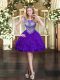 Fancy Purple Zipper Scoop Beading and Ruffles Prom Evening Gown Tulle Sleeveless