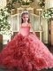 Coral Red Lace Up Pageant Dress for Teens Appliques Sleeveless Floor Length