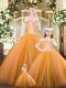 Flirting Ball Gowns Quinceanera Dresses Orange Off The Shoulder Tulle Sleeveless Floor Length Lace Up