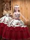 Latest Floor Length Lace Up Kids Formal Wear Wine Red for Party and Sweet 16 and Quinceanera and Wedding Party with Embroidery