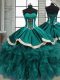 Hot Selling Teal Organza Lace Up Sweet 16 Quinceanera Dress Sleeveless Floor Length Beading and Ruffles