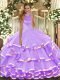 Halter Top Sleeveless Backless Ball Gown Prom Dress Lavender Organza