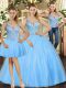 Three Pieces Ball Gown Prom Dress Baby Blue Straps Tulle Sleeveless Floor Length Lace Up