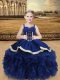 Sleeveless Organza Floor Length Lace Up Little Girl Pageant Dress in Blue with Beading and Ruffles