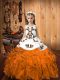 Nice Orange Straps Lace Up Embroidery and Ruffles Kids Formal Wear Sleeveless