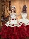 Wine Red Organza Lace Up Child Pageant Dress Sleeveless Floor Length Embroidery and Ruffles