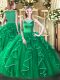 Scoop Sleeveless 15th Birthday Dress Floor Length Beading and Ruffles Turquoise Tulle