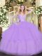 Great Lavender Sleeveless Beading and Ruffled Layers Floor Length 15 Quinceanera Dress
