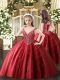 Red Pageant Dress for Girls Party and Quinceanera with Beading and Appliques V-neck Sleeveless Lace Up