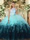 Fashionable Multi-color Ball Gowns Ruffles Sweet 16 Dress Backless Tulle Sleeveless Floor Length