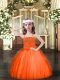 Trendy Spaghetti Straps Sleeveless Pageant Dress Toddler Floor Length Beading and Ruffles Orange Red Tulle