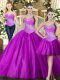 Flare Fuchsia Tulle Lace Up Sweet 16 Dresses Sleeveless Floor Length Beading
