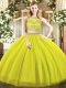 Clearance Olive Green Tulle Zipper 15 Quinceanera Dress Sleeveless Floor Length Beading