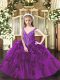 Floor Length Purple Pageant Gowns For Girls V-neck Sleeveless Lace Up