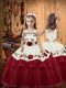 Wine Red Organza Lace Up Little Girl Pageant Dress Sleeveless Floor Length Embroidery and Ruffled Layers