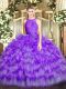 Fitting Eggplant Purple Sleeveless Ruffled Layers Floor Length Ball Gown Prom Dress
