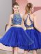 Modern Two Pieces Quinceanera Court Dresses Royal Blue Scoop Tulle Sleeveless Mini Length Backless