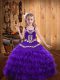 Eggplant Purple Lace Up Kids Pageant Dress Beading and Embroidery and Ruffled Layers Sleeveless Floor Length