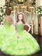Floor Length Lace Up Pageant Dress Yellow Green for Party and Quinceanera with Beading and Ruffled Layers