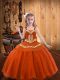 Floor Length Orange Red Little Girls Pageant Dress Organza Sleeveless Embroidery and Ruffles