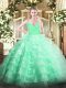 Comfortable Floor Length Zipper Sweet 16 Quinceanera Dress Apple Green for Military Ball and Sweet 16 and Quinceanera with Ruffled Layers