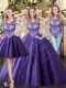 Modern Ball Gowns Quince Ball Gowns Purple Scoop Tulle Sleeveless Floor Length Lace Up
