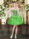 Dramatic Mini Length Green Prom Dresses Satin and Organza Sleeveless Beading and Ruffled Layers