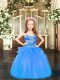 Custom Fit Sleeveless Organza Floor Length Lace Up Little Girls Pageant Gowns in Baby Blue with Beading