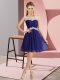 Captivating Royal Blue Empire Chiffon Scoop Cap Sleeves Beading Mini Length Lace Up Homecoming Dress